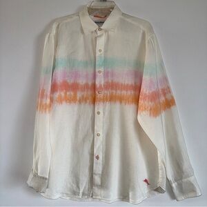 Tommy Bahama Men’s Medium Sunrise Tides Long-Sleeve Linen Shirt Tie-dye pattern